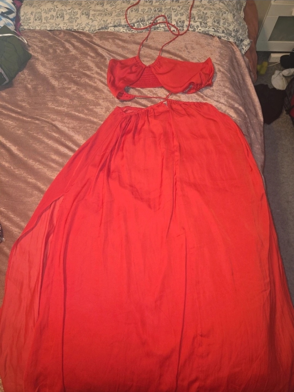 Hello Molly Red Two-Piece Halter Maxi Dress